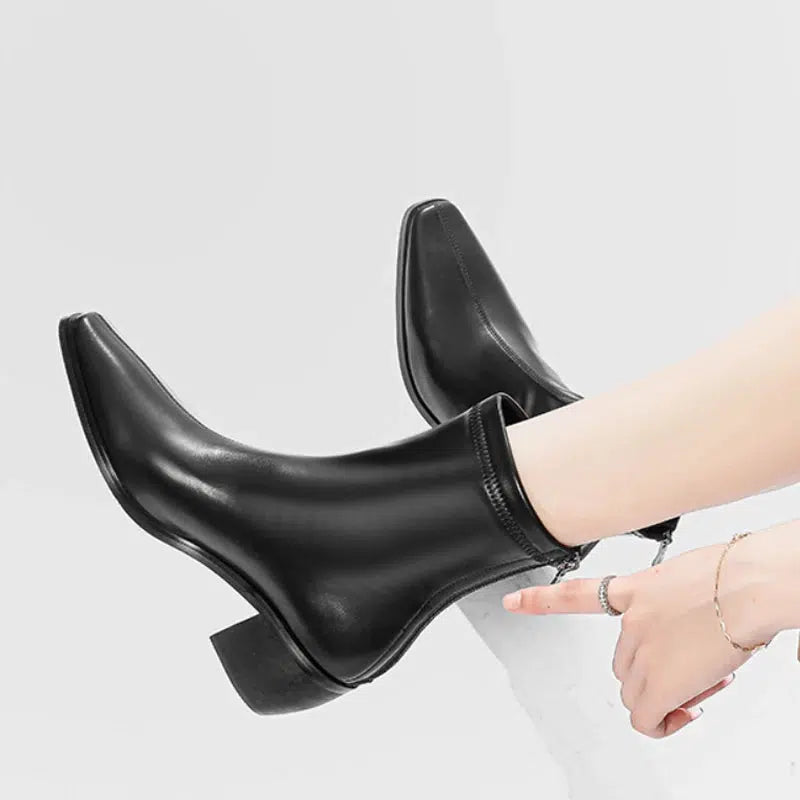 Bottines Femme Talon Plat Flat Heel Pointed Toe Boots The Old Money