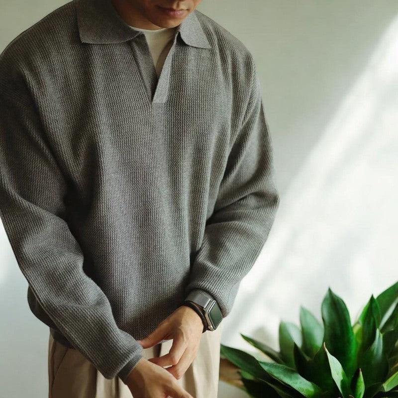 Gray long sleeve polo shirt