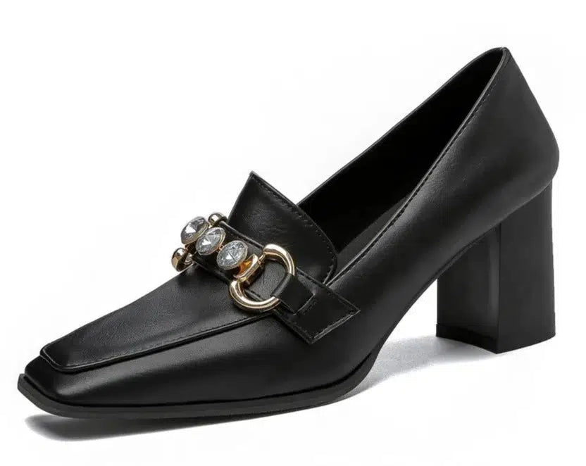 HOT Talon Noir Mocassin Talon Haut Mocassin Talon Mi Haut Le