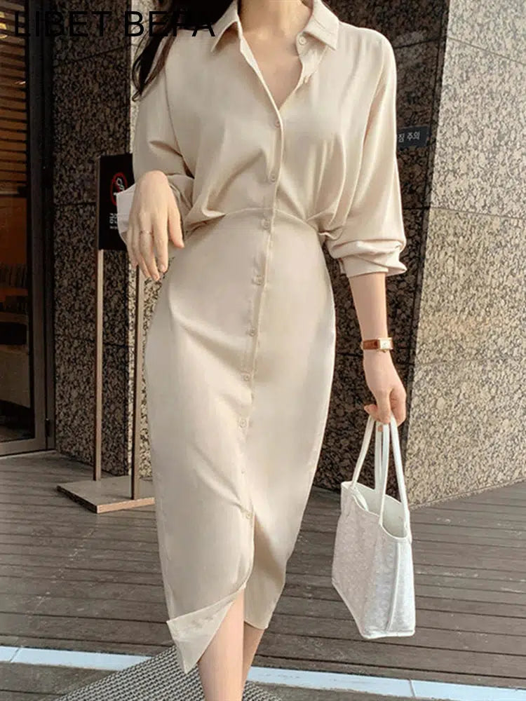 long sleeve old money dress Chic Shirt Dress