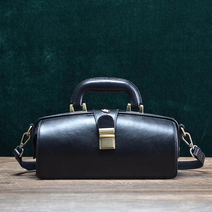 Sac à Main En Cuir Vintage Noir - Occasion, Cuir Véritable, Style Rétro